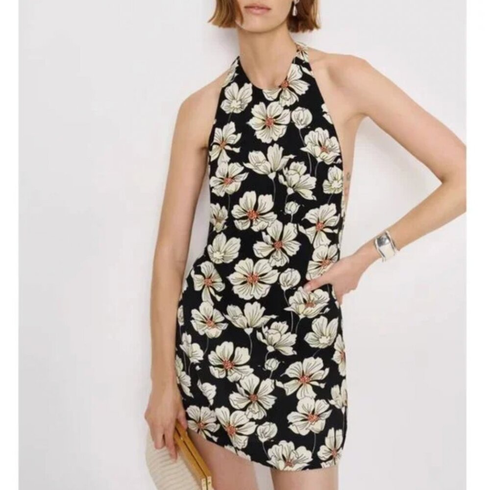 Reformation Avielle Mini Dress Sz2 Oriole Daisy Floral Halter Backles Vacation
